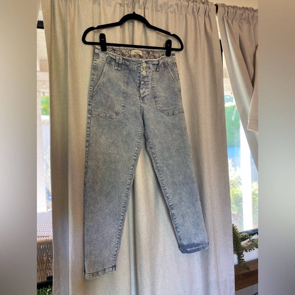 Sundance Light Blue Railroad Stripe Ankle Jeans